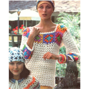 70s Granny Square Top Crochet Pattern, Pullover Sweater PDF