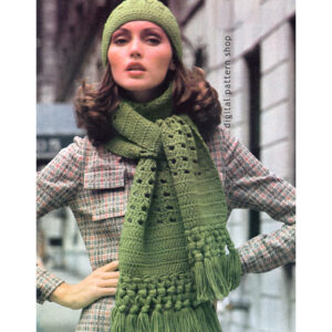 70s Winter Hat and Scarf Crochet Pattern Caning Stitch PDF