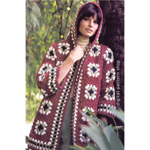 70s Granny Square Jacket Crochet Pattern, Hooded Sweater