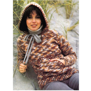 70s Hooded Raglan Sweater Crochet Pattern, Pullover Top