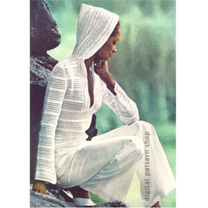 70s Hooded Sweater Crochet Pattern, Hoodie Top Slit Neck