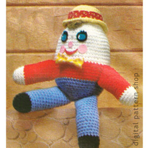 70s Humpty Dumpty Crochet Pattern, Stuffed Story Book Toy