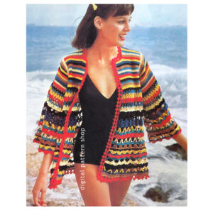 Jazzy Beach Jacket Crochet Pattern, Striped Beach Cover-Up