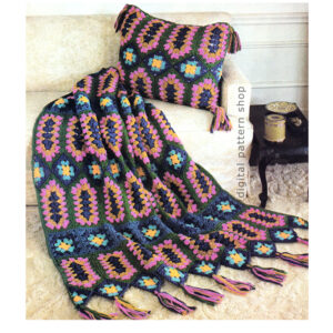 Crochet Pattern Jeweled Granny Square Afghan and Pillow, Blanket