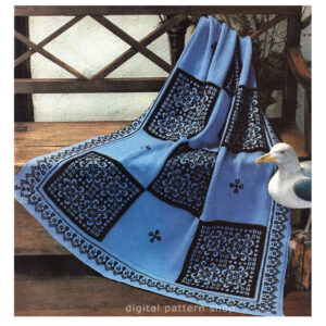 70s Afghan Knitting Pattern, Scandinavian Throw Blanket PDF