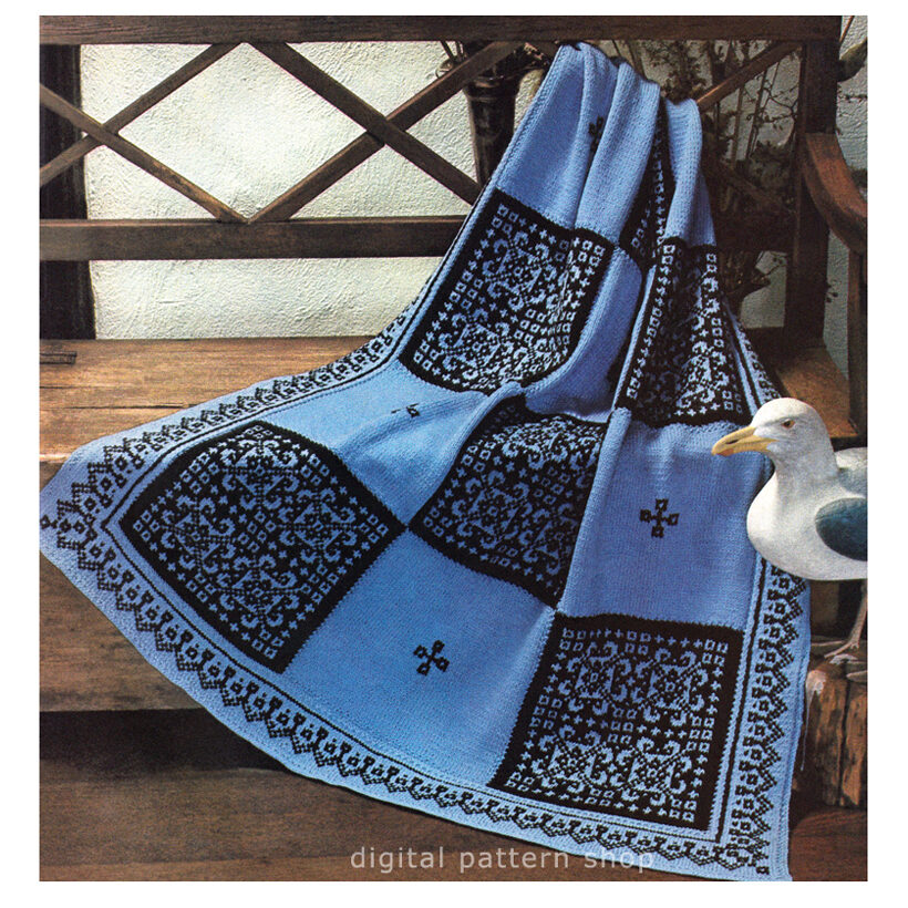Knit blue afghan pattern K72