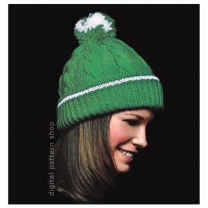 70s Cable Pom Pom Hat Knitting Pattern, Warm Winter Toque