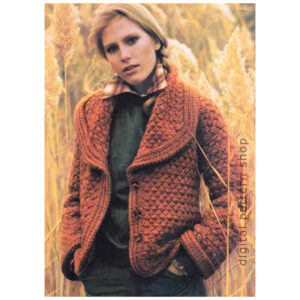 70s Bulky Sweater Coat Knitting Pattern, Basket Weave Cardigan