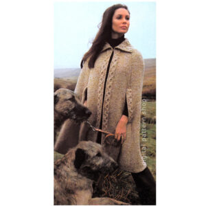 70s Cable Trimmed Cape Knitting Pattern, Poncho Arm Slits
