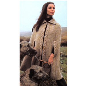 70s Cable Trimmed Cape Knitting Pattern, Poncho Arm Slits