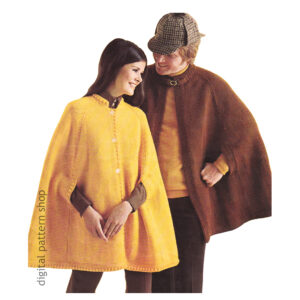 70s Cape Knitting Pattern for Men and Women, Poncho Arm Slits