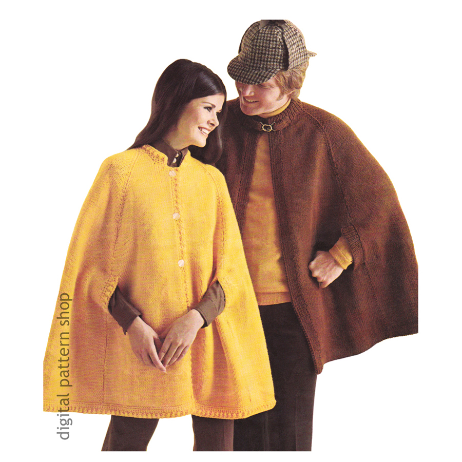 Knitting pattern for means and womens cape K106