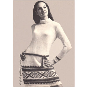 60s Dress Knitting Pattern, Geometric Sweater Dress Turtleneck