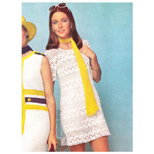 70s Lace Mini Dress Crochet Pattern, Wide Band Filet Crochet