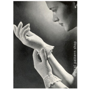 1950s Lace Gloves Crochet Pattern, Gauntlet Wedding Gloves