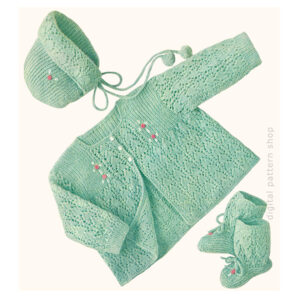 Baby Knitting Pattern Lacy Sweater Set Embroidered Rosebuds
