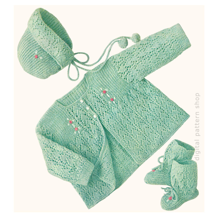lacy baby set knitting pattern K83