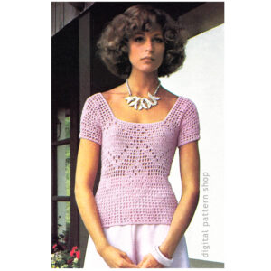 70s Square Neck Blouse Crochet Pattern, Filet Crochet Top