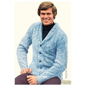 1970s Cardigan Knitting Pattern for Men, Shawl Collar Sweater