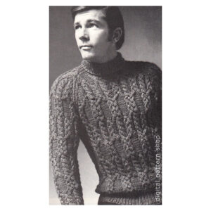 Knitting Pattern Mens Braided Cable Sweater Raglan Turtleneck