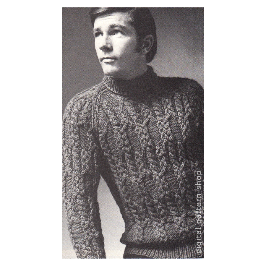 mens braided cable sweater knitting pattern K73