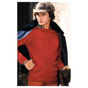 70s Knitting Pattern Mens Cable Front Pullover Sweater PDF