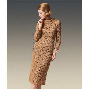 70s Empire Midi Dress Crochet Pattern for Women, Slim Dress