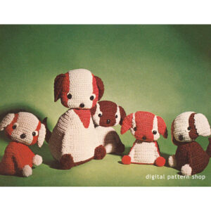 70s Crochet Pattern Toy Mama Dog and Puppies, Amigurumi