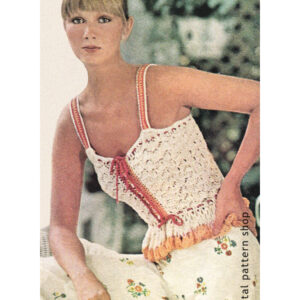 70s Lacy Peplum Camisole Crochet Pattern, Button Front Top