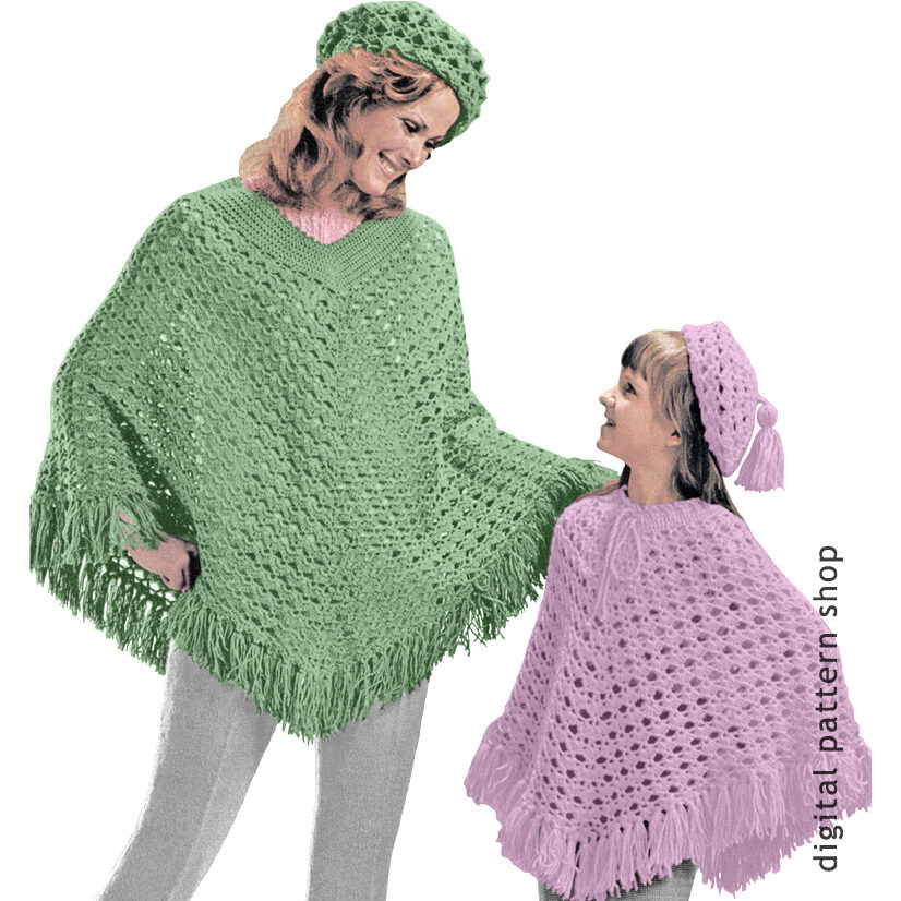 Poncho and beret crochet pattern C68