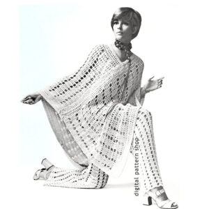60s Lacy Poncho and Pants Crochet Pattern, Wide Trouser