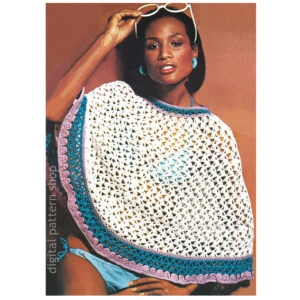 70s Poncho Crochet Pattern, Light Beach Cover Shell Stitch