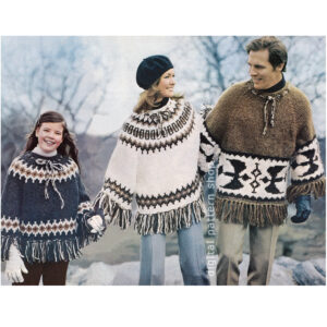 70s Pullover Poncho Knitting Pattern, Men Women Child