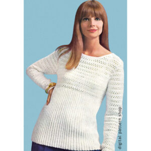 60s Pullover Sweater Crochet Pattern, Long Sleeve Top for Women