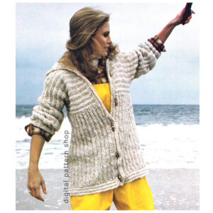 70s Bulky Hooded Jacket Crochet Pattern, Oversize Sweater