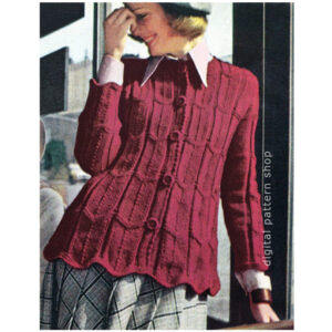 70s Ripple Sweater Knitting Pattern for Women, Cardigan