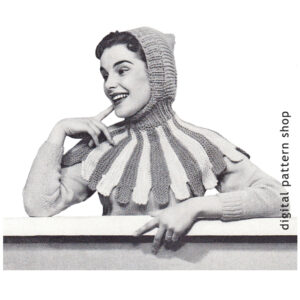 40s Robin Hood Hat Knitting Pattern, Scalloped Cape Hood