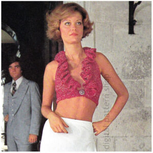 70s Ruffle Halter Top Crochet Pattern, Evening Halter PDF