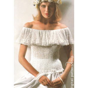 1970s Ruffle Off Shoulder Top Crochet Pattern, Bardot Top