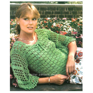 70s Shell Lace Top Crochet Pattern for Women, Flare Sleeve