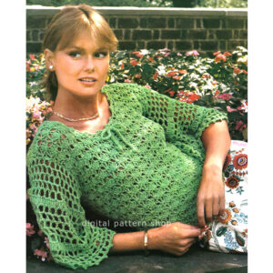 70s Shell Lace Top Crochet Pattern for Women, Flare Sleeve