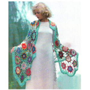 70s Star Flower Motif Shawl Crochet Pattern, Light Shawl