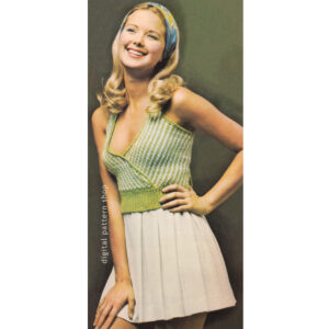 70s Halter Top Knitting Pattern Striped Low Neck Crossover Top
