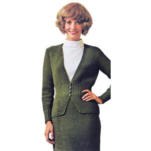 70s Jacket and Skirt Suit Knitting Pattern for Women Crochet Trim