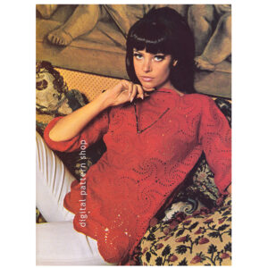 70s Swirl Motif Sweater Crochet Pattern for Women, Pullover Top