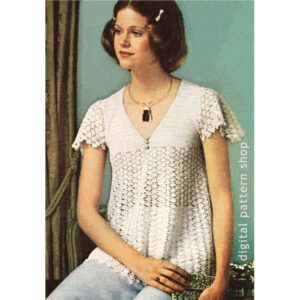 70s Angel Sleeve Lacy Top Crochet Pattern, Light Sweater