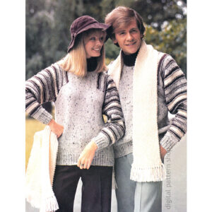 70s Pullover Raglan Sweater Knitting Pattern, Women and Men