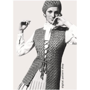 70s Cloche Hat and Long Vest Crochet Pattern, Hippie Vest