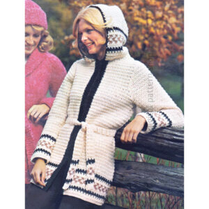 70s Hooded Jacket Crochet Pattern, Zipper Front Sweater