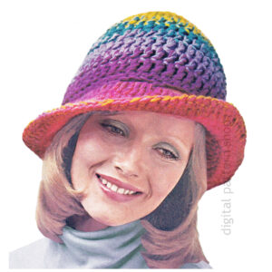 70s Rainbow Hat Crochet Pattern, Brimmed Hat for Women